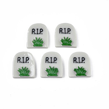 Opaque Resin Cabochons, Halloween Style, Tombstone, Light Green, 21x18.5x6mm