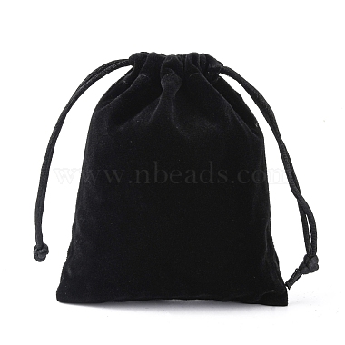 Bolsas de la joya de terciopelo con forma de rectángulo negro con cordón(X-TP010-2)-5