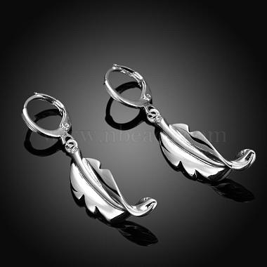 Beautiful Design Silver Color Plated Brass Leaf Dangle Earrings(EJEW-BB00702)-2
