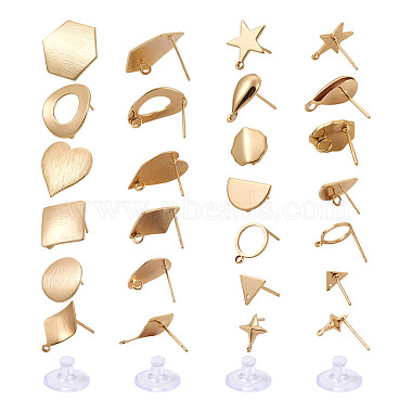 Kissitty 26Pcs Heart & Geometry Brass Stud Earring Findings(KK-KS0001-20)-2