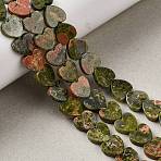 Natural Unakite Beads Strands, Heart, 8x8x2.5mm, Hole: 0.6mm, about 50pcs/strand, 14.88''~15.12''(37.8~38.4cm)(G-M403-A23-03)
