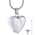 1Pc Stainless Steel Paw Print Heart Urn Ashes Pendant Necklaces, with 304 Stainless Steel Mini Funnel and Eye Pins, Stainless Steel Color, 21.65 inch(55cm)(NJEW-CN0001-15P)