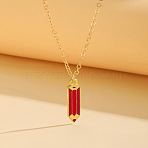 Back to School Alloy Enamel Pendant Cable Chain Necklaces, Golden, Dark Red, Pencil, 15.75 inch(40cm), pendant: 21x5mm(WG2C7D9-05)