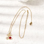 Brass Pave Clear and Red Cubic Zirconia Cherry Pendant 304 Stainless Steel Cable Chain Necklaces for Women, Golden, 15.79 inch(40.1cm)(NJEW-H092-05G)