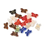 Transparent Glass Beads, Golden Metal Enlaced, Butterfly, Mixed Color, 11x19.5x6mm, Hole: 1.2mm(GL-CBA7B2B-14)
