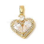 Valentine's Day Brass Micro Pave Clear Cubic Zirconia Charms, Heart Charms, Golden, 14.5x13.5x5mm, Hole: 4x2mm(KK-E804-08G)
