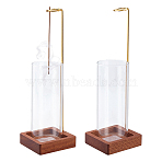 Transparent Glass Incense Holder, with Wood Base and Iron Clip, Home Office Teahouse Zen Buddhist Supplies, Golden, Column, 150x60.5mm(AJEW-WH0481-796A)