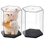 Hexagon Plastic with Acrylic Minifigures Display Cases with Black Bases, for Models, Building Blocks, Doll Display Holder, Clear, 9.35x8.2x12cm(ODIS-WH0079-052)