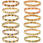 12Pcs Glass Seed Beads Stretch Bracelets for Women, Rectangle, with Synthetic Non-magnetic Hematite, Mixed Color, 6.30 inch(16cm)~6.50 inch(16.5cm)(MR9301-1)