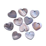 Spray Paint Freshwater Shell Charms, Heart, Rosy Brown, 13~14x13~14x1.5~2mm, Hole: 1mm(SHEL-Q012-013B)