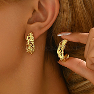 Vintage Hollowed Out Brass Irregular Folded Design Women's Stud Earrings, Golden, 27x11mm(XO8816)