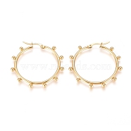 304 Stainless Steel Hoop Earrings, Hypoallergenic Earrings, with Round Beads, Ring, Golden, 42.5x39.5x3~4mm, Pin: 0.5x0.9mm(EJEW-E258-01G)