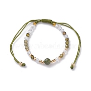 Adjustable Bracelets for Women Gift, Natural Moss Agate & Cubic Zirconia & Brass Beaded Bracelets, Inner Diameter: 1-3/4~3-1/2 inch(4.4~8.8cm)(BJEW-JB06517-03)