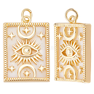 5Pcs Natural Shell Pendants, with Brass Findings, Rectangle with Eye & Moon & Star Charm, Golden, 24.5x16.5x4.5mm, Jump Ring: 5.5x1mm, Hole: 3.5mm(KK-BBC0008-03)