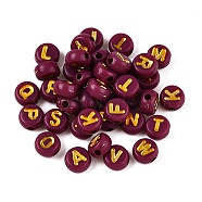 Plating Acrylic Beads, with Metal Enlaced, Flat Round with Letter, Purple, 7x4mm, Hole: 1.6mm, about 3330pcs/500g(PACR-T017-02B)