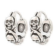 Skull Theme 316 Surgical Stainless Steel Hoop Earrings for Women Men, Antique Silver, 14x17x5mm(EJEW-D096-04B-AS)