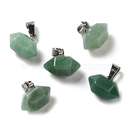 Natural Green Aventurine Pointed Pendants, Faceted Bullet Charms, with Platinum Tone Iron Snap on Bails, 12.5~13x15.5~17x9~10mm, Hole: 7x3.5mm(G-K335-03P-12)