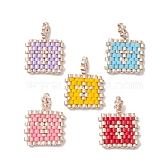 Handmade MIYUKI Round Rocailles Seed Beads, Loom Pattern, Rectangle Pendants, Mixed Color, 17.5x13.5x1.5mm, Hole: 1.2mm(PALLOY-MZ00187)
