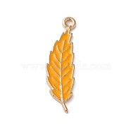 Thanksgiving Day Theme Alloy Enamel Pendants, Golden, Leaf Charm, Orange, 28x8x1.5mm, Hole: 1.6mm(ENAM-M002-03G-10)