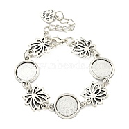 Antique Silver Plated Alloy Link Chain Bracelet Making, Fit for Cabochons, Flower, 6-1/4 inch(15.8cm), Tray: 12mm(MAK-K023-02H-AS)