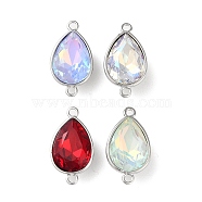 Brass Pave Glass Rhinestone Connector Charms, Teardrop Links, Mixed Color, Real Platinum Plated, 21x11x7.5mm, Hole: 1.6mm(KK-F862-49P)