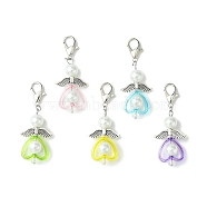 Heart Angel Acrylic Pendant Decorations, with Alloy Swivel Lobster Clasps, Mixed Color, 50mm(HJEW-JM01571)