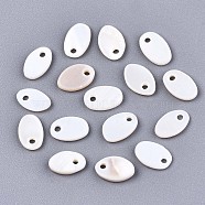Natural Freshwater Shell Charms, Oval, Seashell Color, 8x5.5x1.5mm, Hole: 1.2mm(SHEL-S276-112A-01)