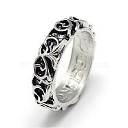 Alloy Finger Rings, Wide Band Rings, Chunky Rings, Ring with Flower, Size 10, Antique Silver, 20mm(RJEW-S038-187)