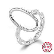 Rhodium Plated 925 Sterling Silver Finger Ring, Hollow Oval, Platinum, Inner Diameter: 18mm(KD4692-18-1)