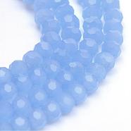 Imitation Jade Glass Bead Strands, Faceted(32 Facets) Round, Cornflower Blue, 4~5mm, Hole: 0.5mm, about 93~98pcs/strand, 14.69 inch(37.3cm)(GLAA-R166-4mm-03D)