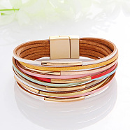 Two Tone Imitation Leather Multi-strand Bracelets for Women, with Golden Magnetic Clasps, Peru, 7-5/8 inch(19.5cm)(WGE2A7B-10)