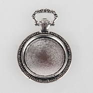 Tibetan Style Alloy Pendant Cabochon Settings, Cadmium Free & Lead Free, Flat Round with Pattern, Antique Silver, Tray: 20mm, 39x27x3.5mm, Hole: 9x3mm(X-TIBEP-N003-74AS)