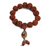 Mala Beads Bracelet, Round Dyed Rudraksha Beaded Stretch Bracelet for Women, with Plastic Tortoise, Sienna, Inner Diameter: 2-1/4 inch(5.6cm)(BJEW-P291-03-1)