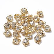 Heart Alloy Charms, with Cubic Zirconia, Golden, 12x8.5x5mm, Hole: 1mm(ZIRC-R007-043A-03)
