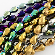 Electroplate Glass Bead Strands, Faceted, teardrop, Mixed Color, 16x10mm, Hole: 1mm, about 50pcs/strand, 31.5 inch(EGLA-R045-16x10mm-M)
