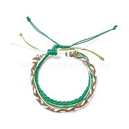 3Pcs 3 Style Waxed Polyester Braided Bracelets Sets, Multi-string Cord Bracelets for Women, Green, Inner Diameter: 2-1/4~3-3/8 inch(5.7~8.6cm), 1Pc/style(BJEW-JB08115-04)