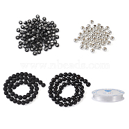 Crafans DIY Gemstone Bracelet Making Kit, Including Acrylic & Natural Black Onyx & Lava Rock & Brass Beads, Elastic Threads, Black(DIY-CF0001-18)