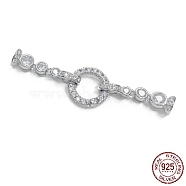 Rhodium Plated 925 Sterling Silver Micro Pave Clear Cubic Zirconia Fold Over Clasps, Ring, Real Platinum Plated, 44.5mm, Hole: 3.5mm(STER-P054-08P)