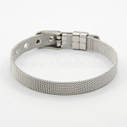 Fashionable Unisex 304 Stainless Steel Watch Band Wristband Bracelets, with Watch Band Clasps, Stainless Steel Color, 8-1/4 inch(210mm), 8x1.5mm(BJEW-F065B-01)