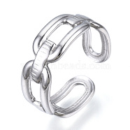 304 Stainless Steel Oval Open Cuff Ring, Hollow Ring for Women, Stainless Steel Color, US Size 7(17.3mm)(RJEW-N040-42)