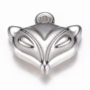 304 Stainless Steel Charms, 
Fox, Stainless Steel Color, 11.5x12x3.5mm, Hole: 1mm(STAS-G073-41P)