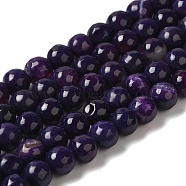 Dyed & Heated Natural Banded Agate Beads Strands, Faceted, Round, Indigo, 7.5~8mm, Hole: 1.2mm, about 48pcs/strand, 14.17''(36cm)(G-P539-F01-01)