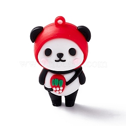 PVC Pendants, for Keychains, Panda with Strawberry, Red, 53x33x26mm, Hole: 3mm(KY-C008-10)