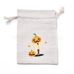 Halloween Cotton Cloth Storage Pouches, Rectangle Drawstring Bags, for Candy Gift Bags, Pumpkin Pattern, 13.8x10x0.1cm(ABAG-M004-01E)