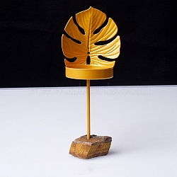 Rough Raw Natural Tiger Eye  Base Candle Holder, Leaf Candlesticks for Wedding Decoration, Tray: 55mm(PW-WG48392-40)