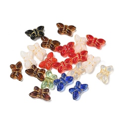 Transparent Glass Beads, Golden Metal Enlaced, Butterfly, Mixed Color, 11x19.5x6mm, Hole: 1.2mm(GL-CBA7B2B-14)