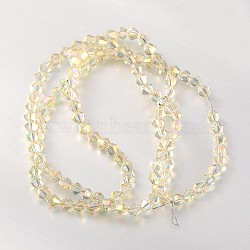 Electroplate Faceted Bicone Glass Beads Strands, AB Color, Light Yellow, 4x4mm, Hole: 1mm, about 82~85pcs/strand, 30.5~31cm(EGLA-P017-4mm-14)