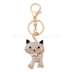 Zinc Alloy Rhinestone Keychains, Cat Shape, Light Gold, 13.7cm, Cat: 7.5x39.5x11mm(KEYC-M025-01KCG)