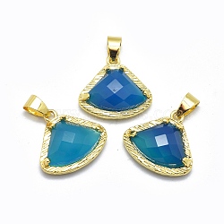 Natural Agate Pendants, with Brass Findings, Triangle, Faceted, Golden, Dyed & Heated, 17.5x19x6.5mm, Hole: 3.5x5mm(G-O176C-02G)