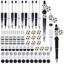 DIY Beadable Pen Making Kit, Including Zinc Alloy Lobster Claw Clasps, Natural Wood & Glass European Beads, ABS Plastic Ball-Point Pen, Football Alloy Enamel Pendants, Black & White, 114Pcs/box(FIND-SZ0003-38)